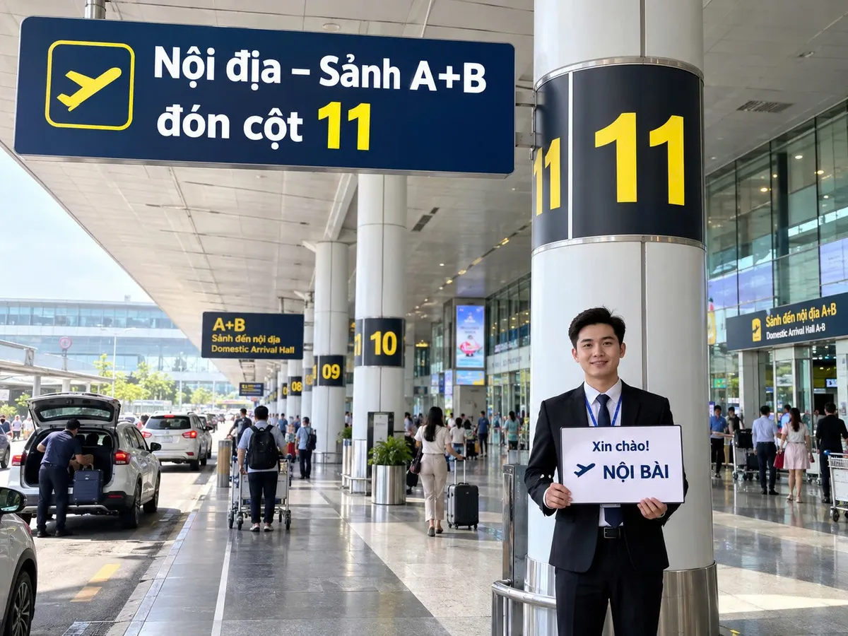 Điểm đón cột số 11, sảnh đến nội địa A+B, nhà ga T1 sân bay Nội Bài